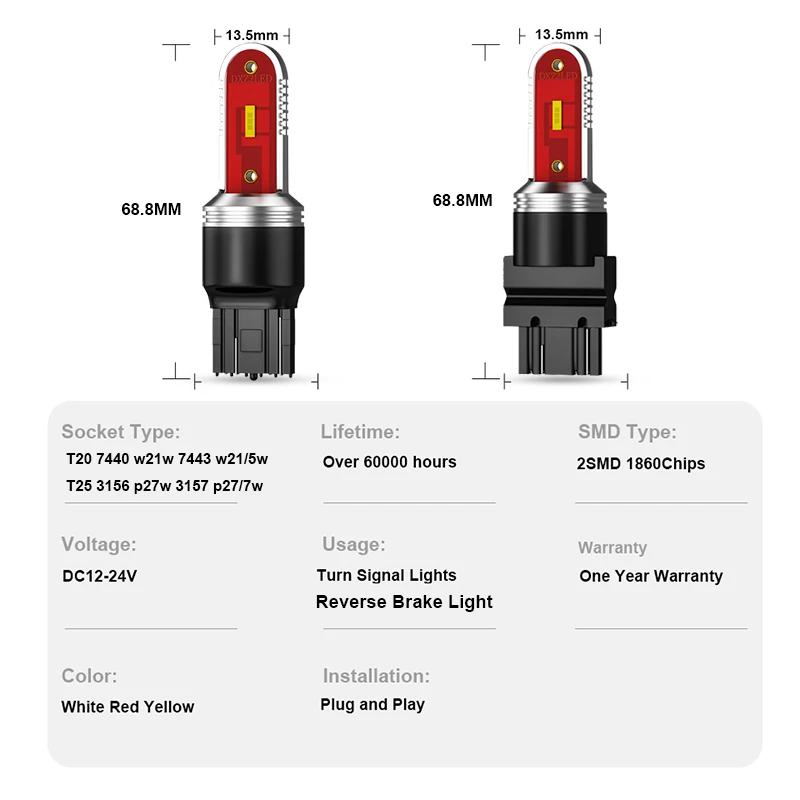 Nlpearl 1x сигнальная лампа 3157 Светодиодная P27/7 Вт P27W 3156 Led T25 1860SMD T20 7443 W21 5 7440 W21W заднего