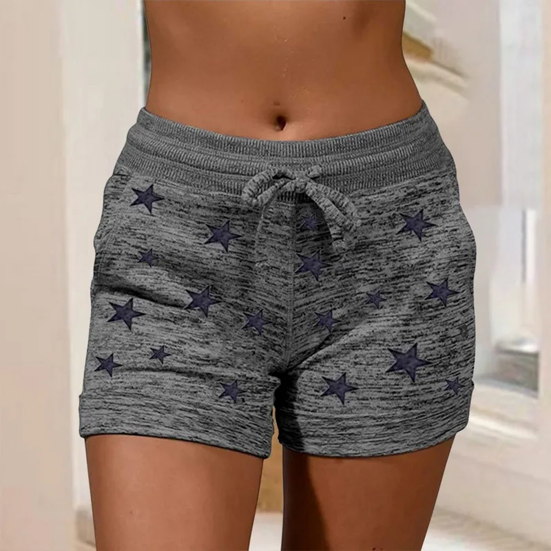 

2021 woman shorts Women High Waist Cats Claw Print Drawstring Quick Dry Elastic Sports Shorts Women's Clothing
