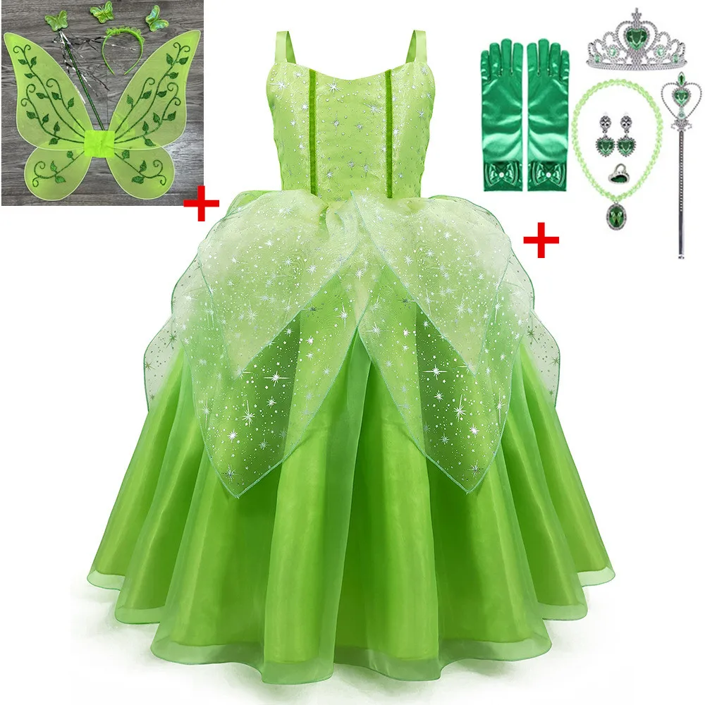 Новинка фея Динь-Динь платье принцессы крылья для девочки маскарадный костюм