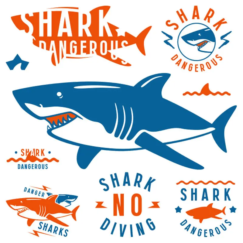 

Shark Iron On Vinyl Appliques Stickers For Kid Cloth DIY Thermo Adhesive Patches Cute Animal Heat Transfer Patch Laundry Stamp