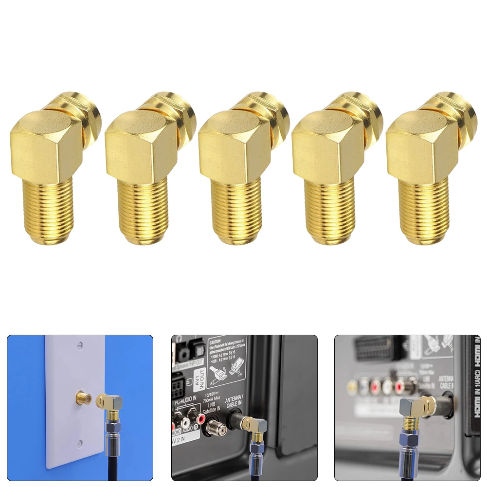 

5pcs Right Angle TV Aerial Connectors Cable Coaxial Connector Adapter For Antenna Cable Coaxial Gold-Plated Conversion Golden