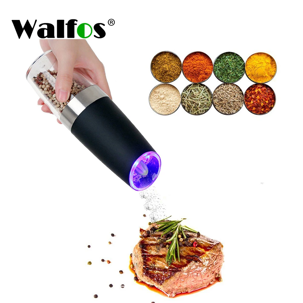 

Walfos Stainless Steel Pepper Mill Electric Gravity Salt and Pepper Grinder Shaker Automatic Kitchen Tools Spice Mills