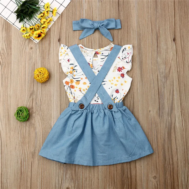 Комплект одежды для маленьких девочек 3 шт. жилет без рукавов с цветочным