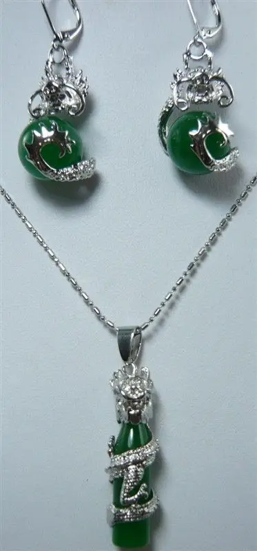 Посеребренный Дракон два варианта нефритовые серьги кулон ювелирный набор&gt 18K