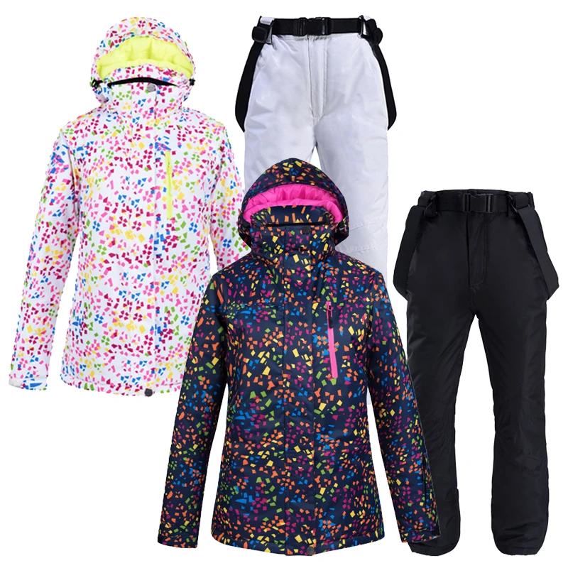 Factory Cheap Women Snow Clothing Snowboarding Suit Sets Waterproof Windproof Breathable Outdoor Sportswear Ski Jacket+Bibs Pant