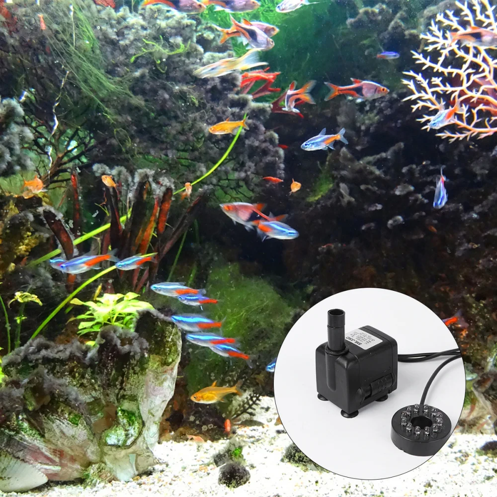 

1pc Small Submersible Water Pump with LED Light for Aquarium Ponds (Plug)