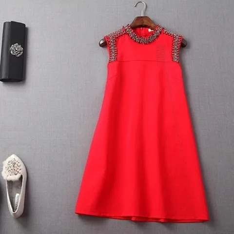 

Spring and Summer New Belly-covering Thin Sleeveless Dress Women's Named Small Fragrance Nail Beads Loose A-word Vest Skirt