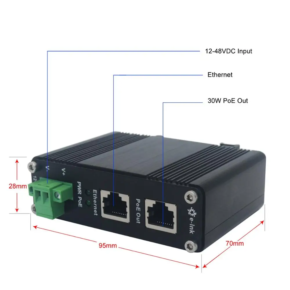 Промышленные 10/100/1000 Мбит/с 30 Вт PoE адаптер Din рейку Gigabit + инжектор Midspan украшенное
