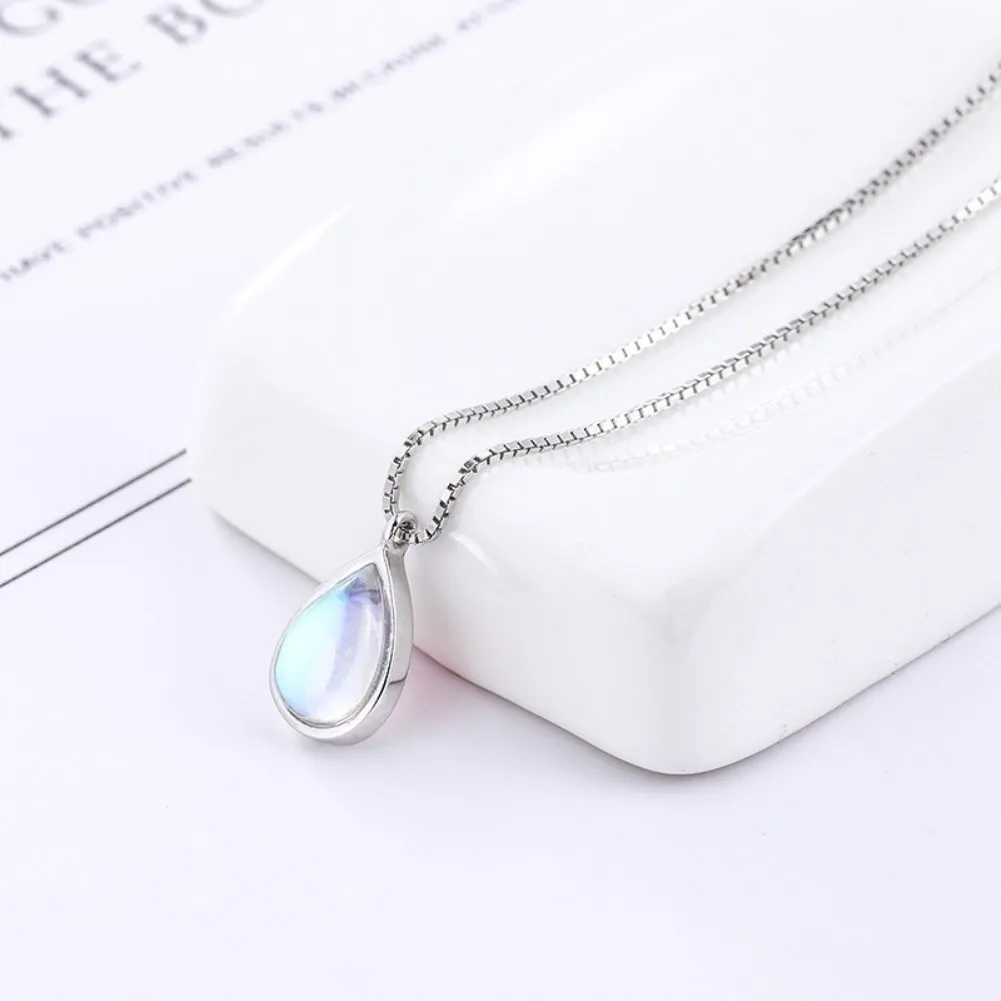 

ZEMIOR 925 Sterling Silver Trendy Water Drop Box Chain Necklace For Women Multicolor Crystal Aurora Pendant Neckalces Jewelry