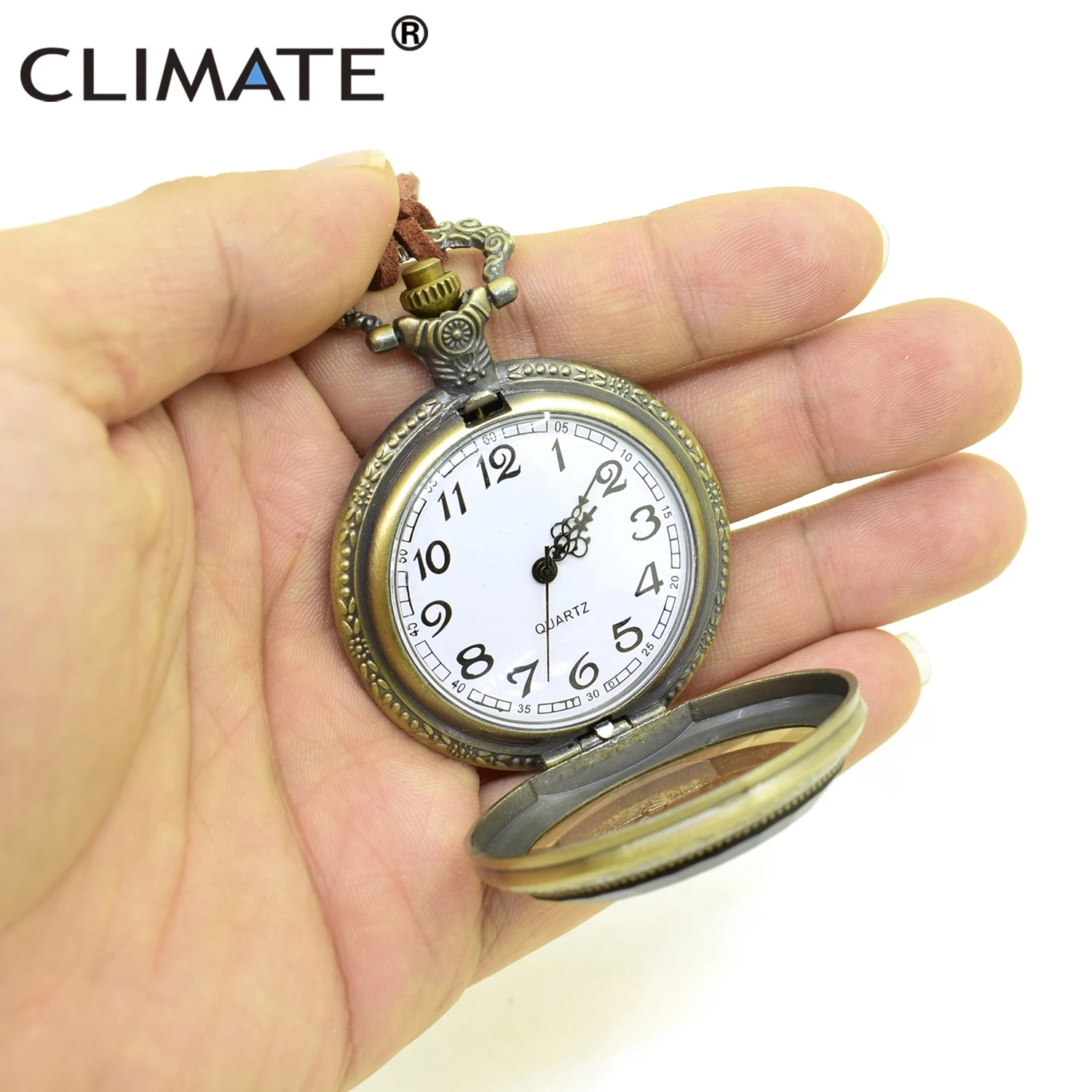 Vintage Cool Pocket Watch Men Retro Emboss Round Leather Chain Bronze Alloy Quartz Pocketwatch Dial Arabic Necklace | Наручные часы