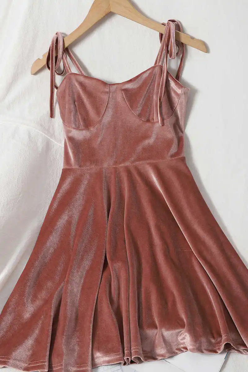 

Autumn dress Korean sexy suspender skirt versatile show thin and comfortable velvet lace up shaggy skirt temperament age