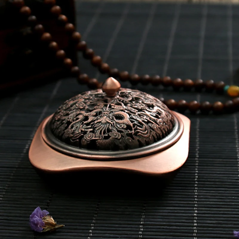 

Imitation Copper Incense Cone Burner Alloy Xiang Holder with Lid Chinese Style Aromatherapy Ornament for Home Office XR-Hot