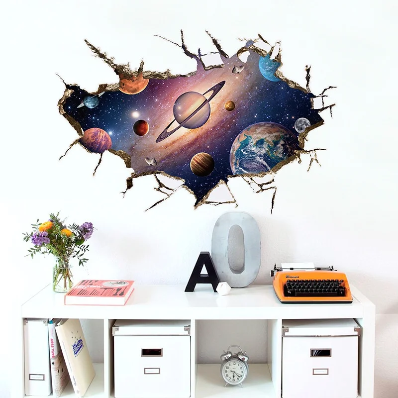 

1 шт. 3D Наклейка на стену для детской комнаты гостиной спальни Декор Вселенная Галактика сломанная СТЕНА ДЕКОР настенная бумага