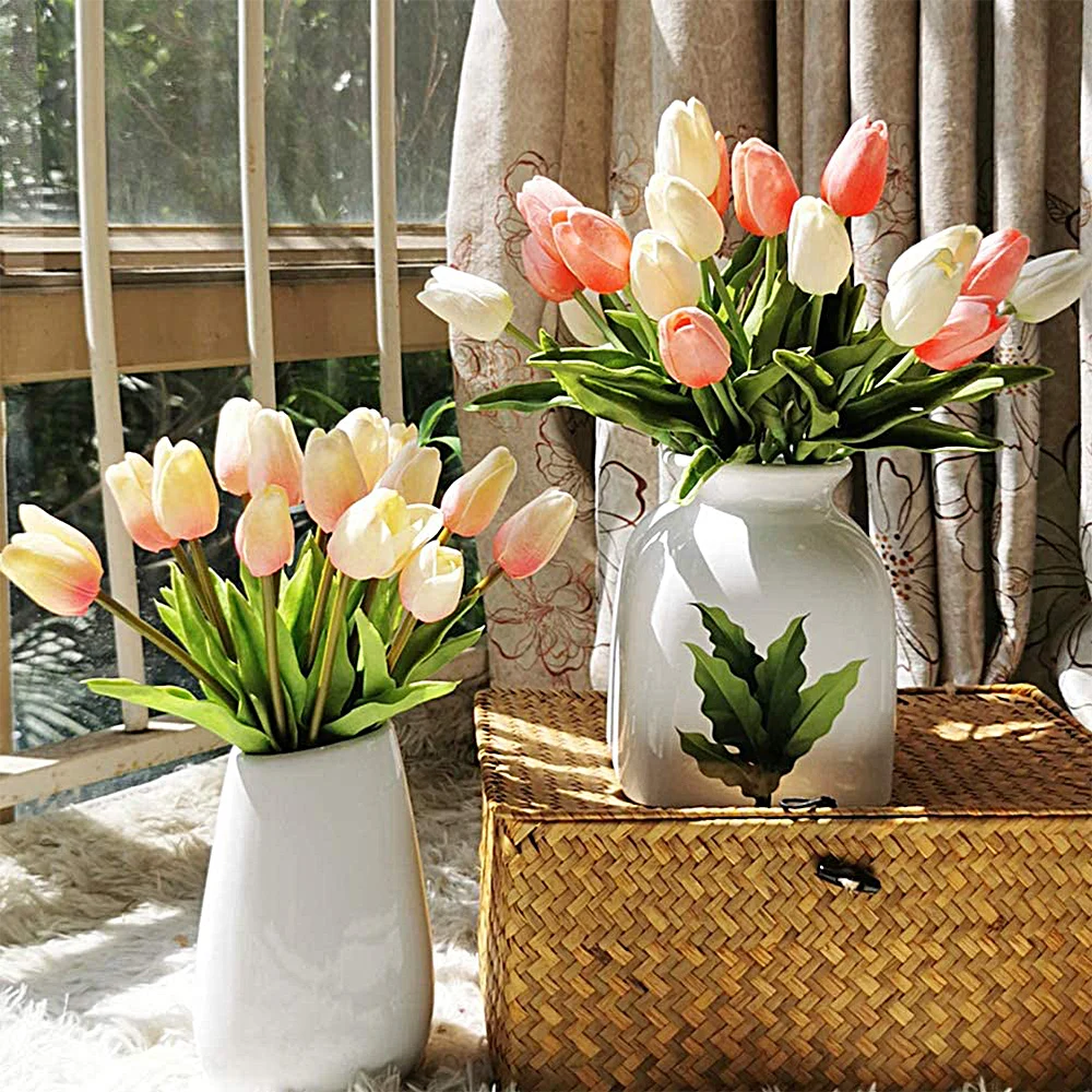 

10pcs Artificial Tulip Flower Real Touch Silk Fake Flowers Bouquet For Christmas Home Party Wedding Decoration Valentine's Day