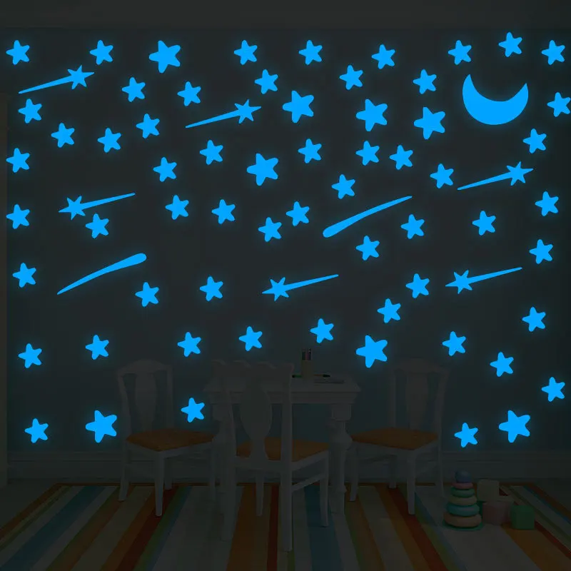 

103 pcs Luminous stars meteor moon Wall Sticker for kids room living room bedroom decoration decals Glow in the dark 3D Stickers