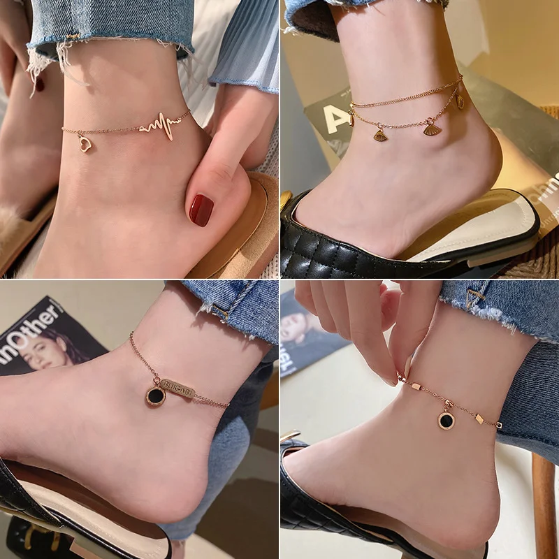 

Rhinestone English Letter Foot Chain Girl Student Fashion Fine Anklet Women Sandy Beach Barefoot Sandals Ankle Chains Decoration