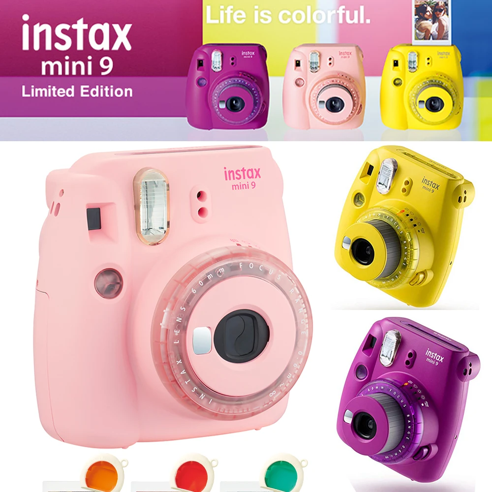 Fujifilm Instax Mini 9 камера новая прозрачная желтая фиолетовая Fuji мгновенная обновленная мини 9 мини 8 фотокамера+ цветной фильтр