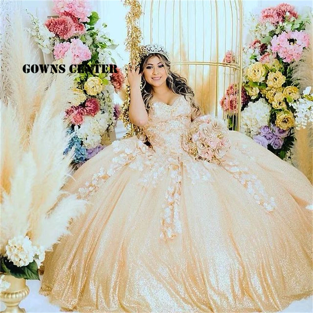 

3D Flowers Sweetheart Quinceanera Dresses Ball Gown Formal Prom Graduation Gowns With Bow Princess Sweet 15 16 Dress