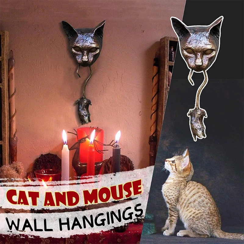 

1 Pc Cute Cat & Mouse Door Knocker Resin Cat &Mouse Wall Hangings Statue Handmade Doorknobs for Cat Lovers Sculpture