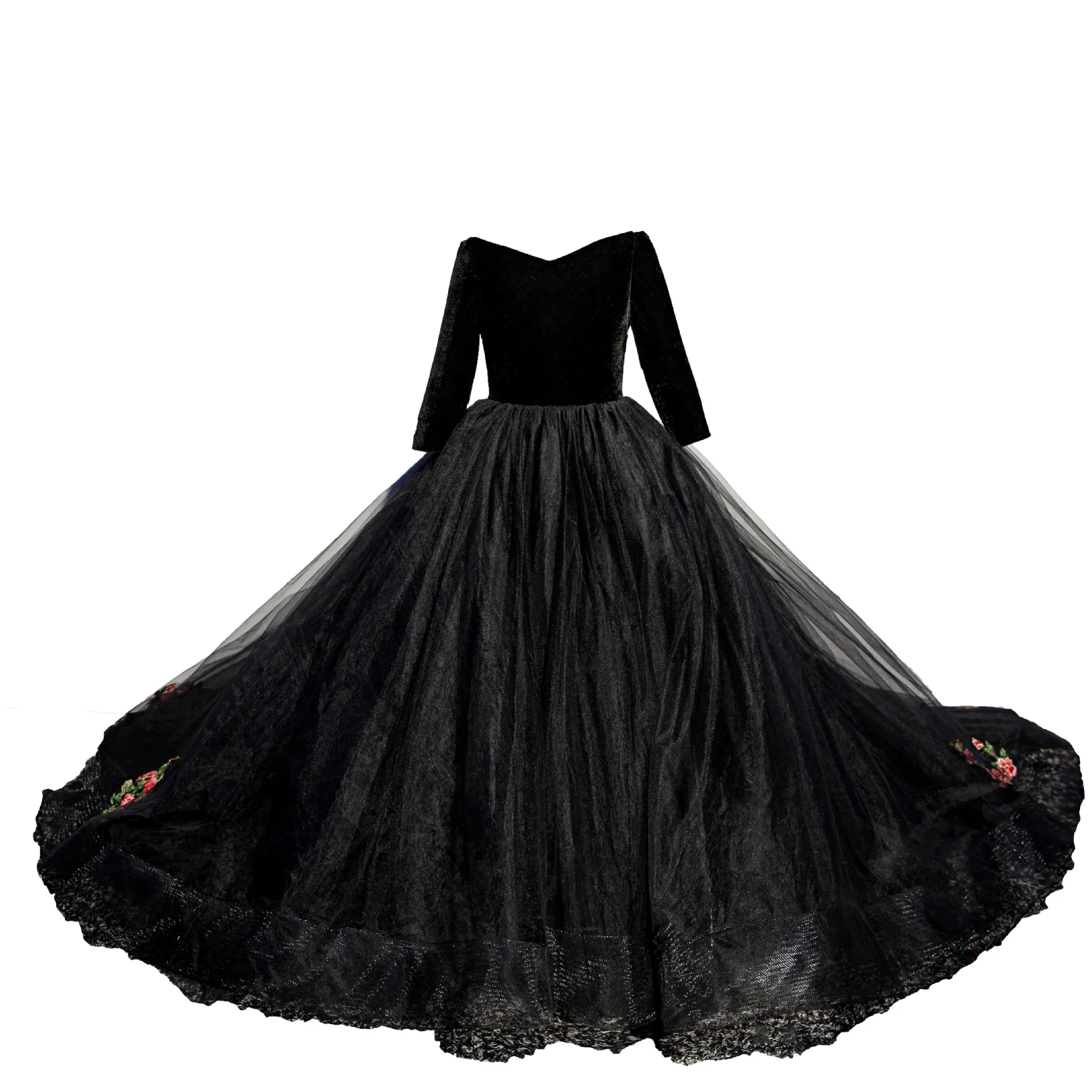 2022 New Kids Dresses Girl Elegant Long Prom Black Embroidery Tulle Gowns Children 8 Grade Graduation | Детская одежда и обувь