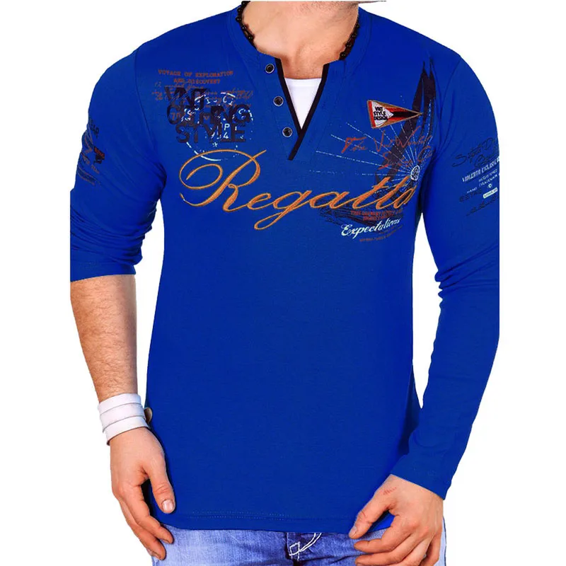 Рубашка-поло мужская с длинным рукавом V-образным вырезом | Мужская одежда