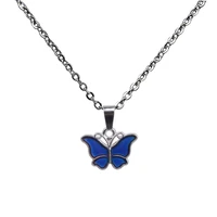 fashion womens temperature control cute color changing butterfly pendant necklace stainless steel chain item party decoration