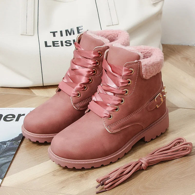 

Hot winter snow boots women's cotton shoes plus velvet thick snow boots Female warm boots women's rivets casual flat shoes