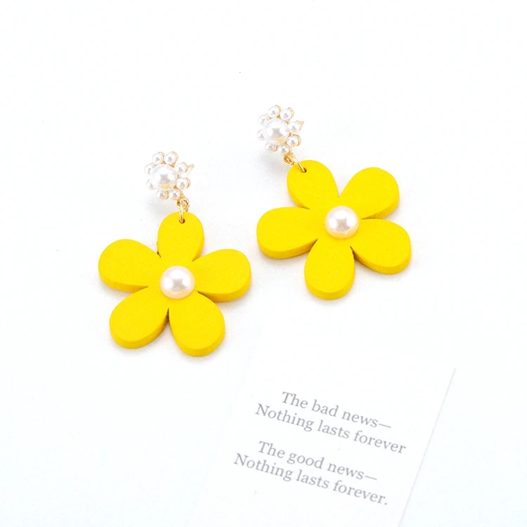 Новинка 2019 корейские деревянные серьги большие висячие жемчужные цветочные для