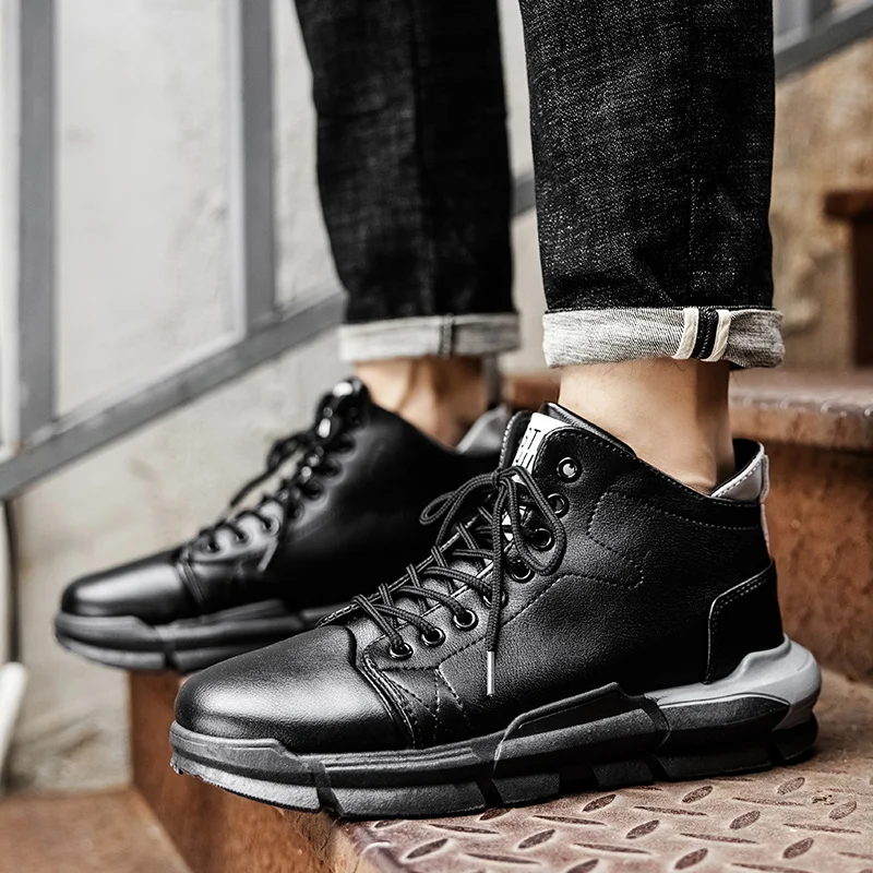 

Casual Sneaker Shoes For Men Boots Zapatos Informales De Hombre Fashion Hightop Sneakers Mens Cuero Leather Stylish