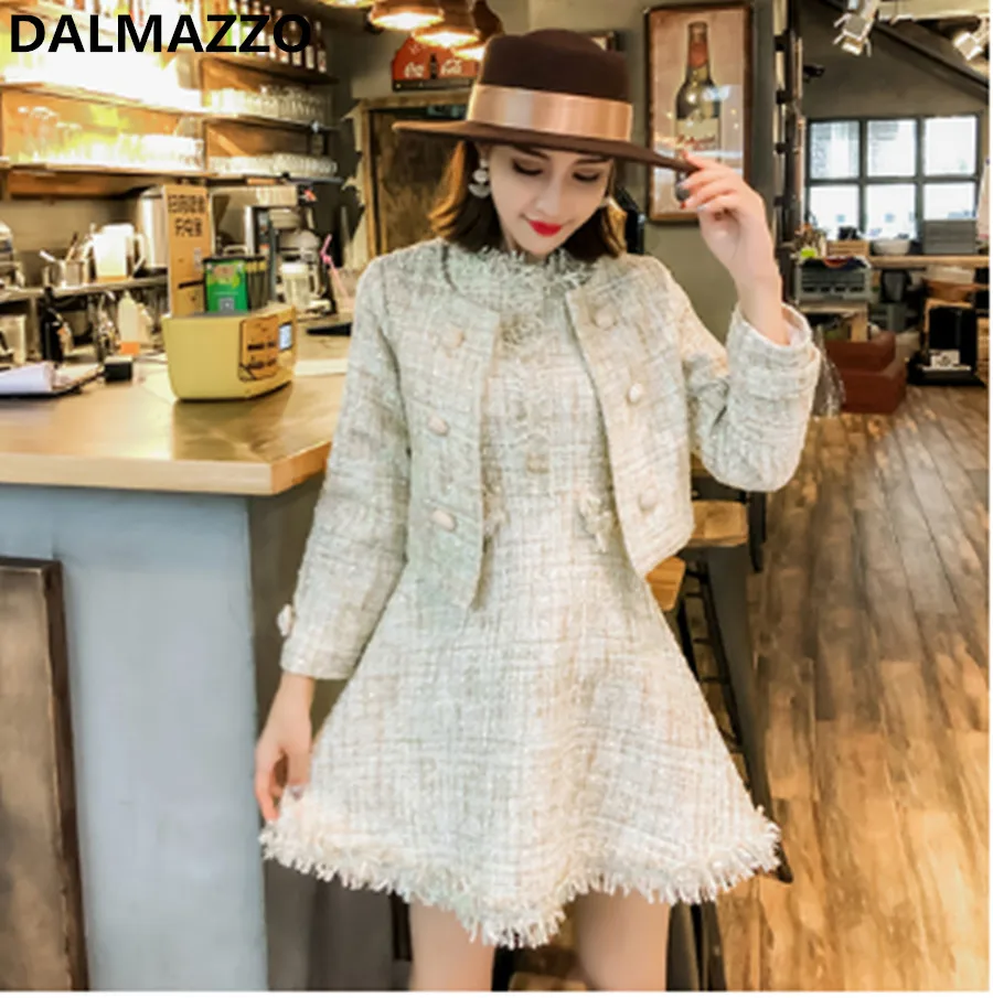 Женский твидовый костюм из 2 предметов осенне зимний дизайнерский с длинным