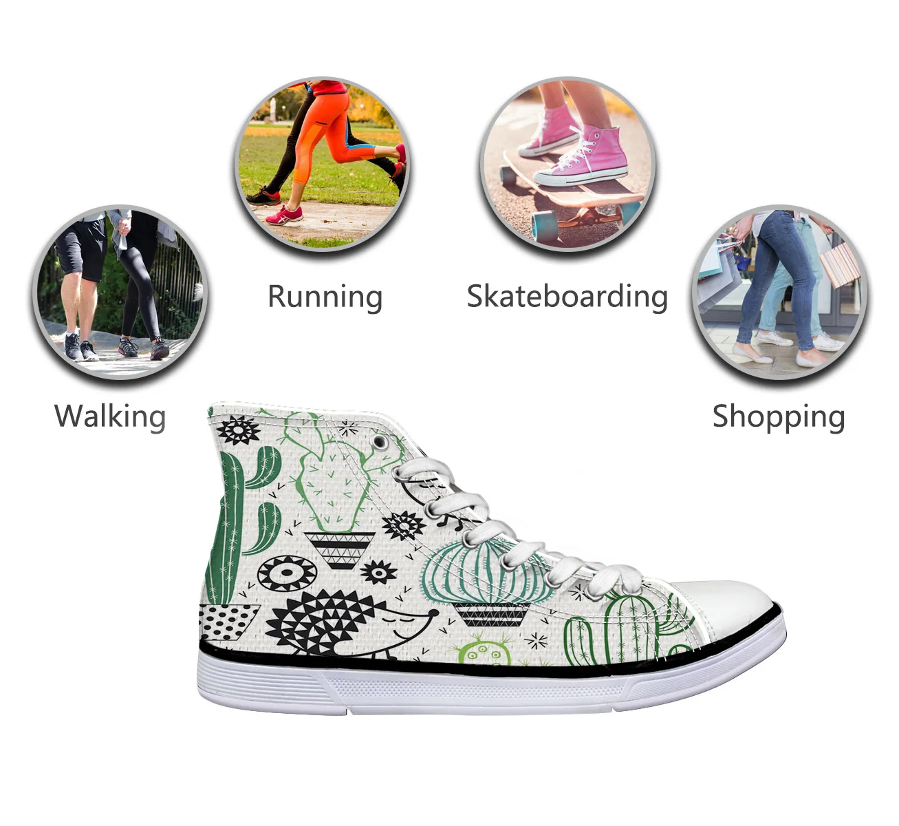 WHEREISART/Женская парусиновая обувь с изображением ежика и кактуса высокая флэтс