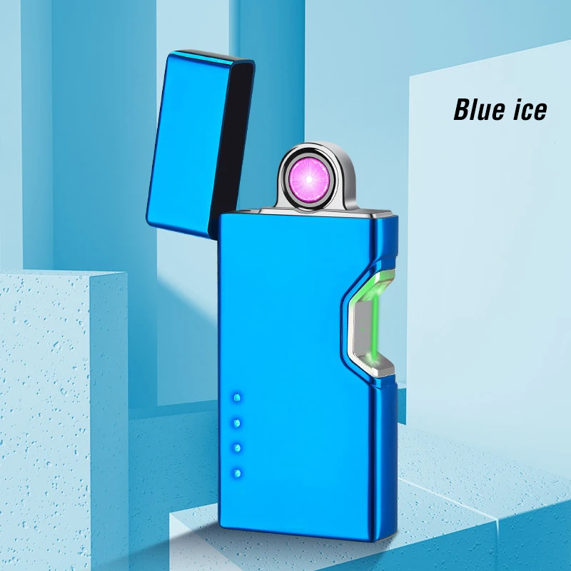 Ice Blue Вращающаяся дуговая USB электрическая зажигалка для сигарет ветрозащитная плазменная Электронная зажигалка с сенсорным зондированием вращающиеся зажигалки металлический подарок для мужчин - Цвет: Ice Blue