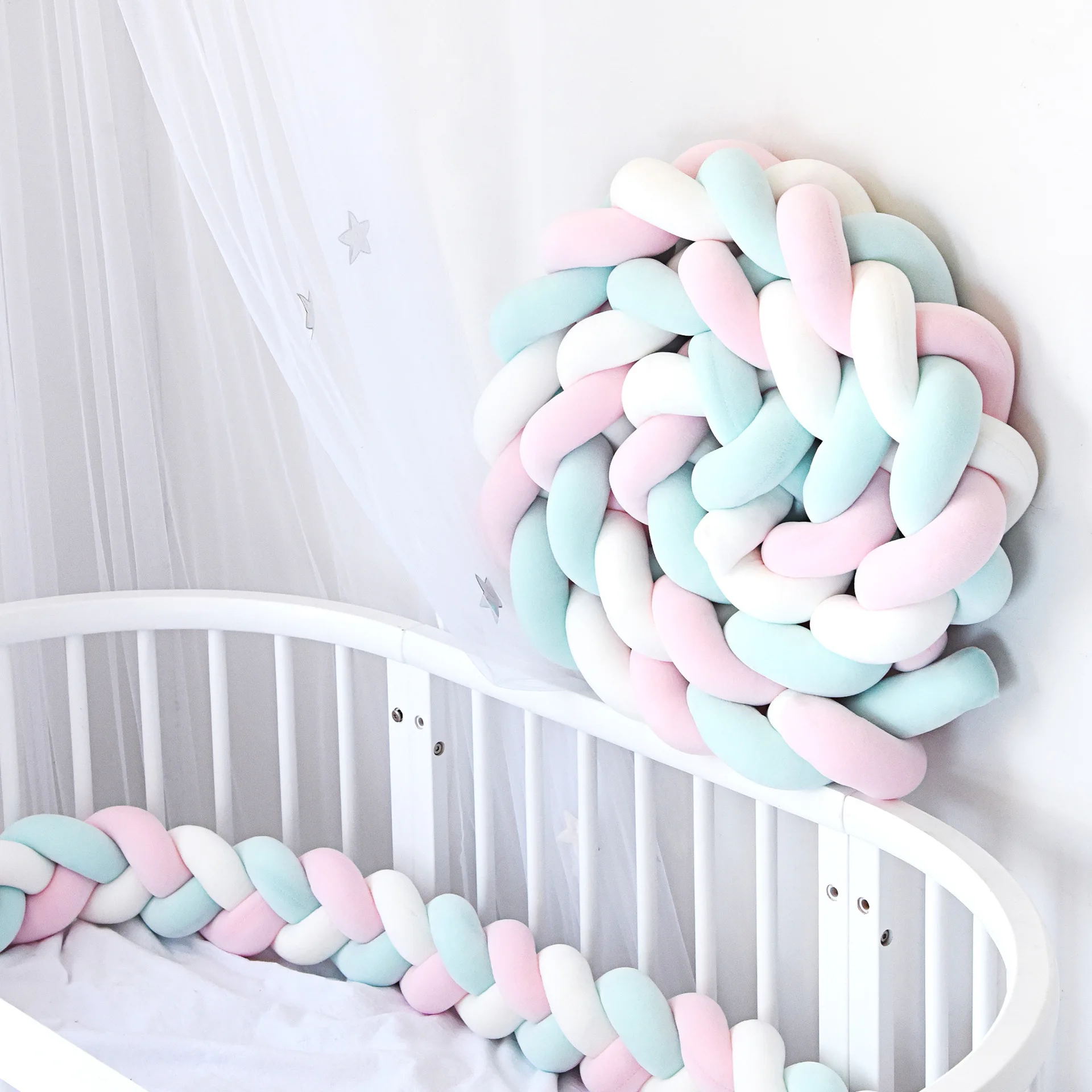2M/3M/3.5M Length Newborn Baby Bed Bumper Knotted Braid Pillow Baby Bed Fence Protector Crib Bumper Baby Room Decor ZT26