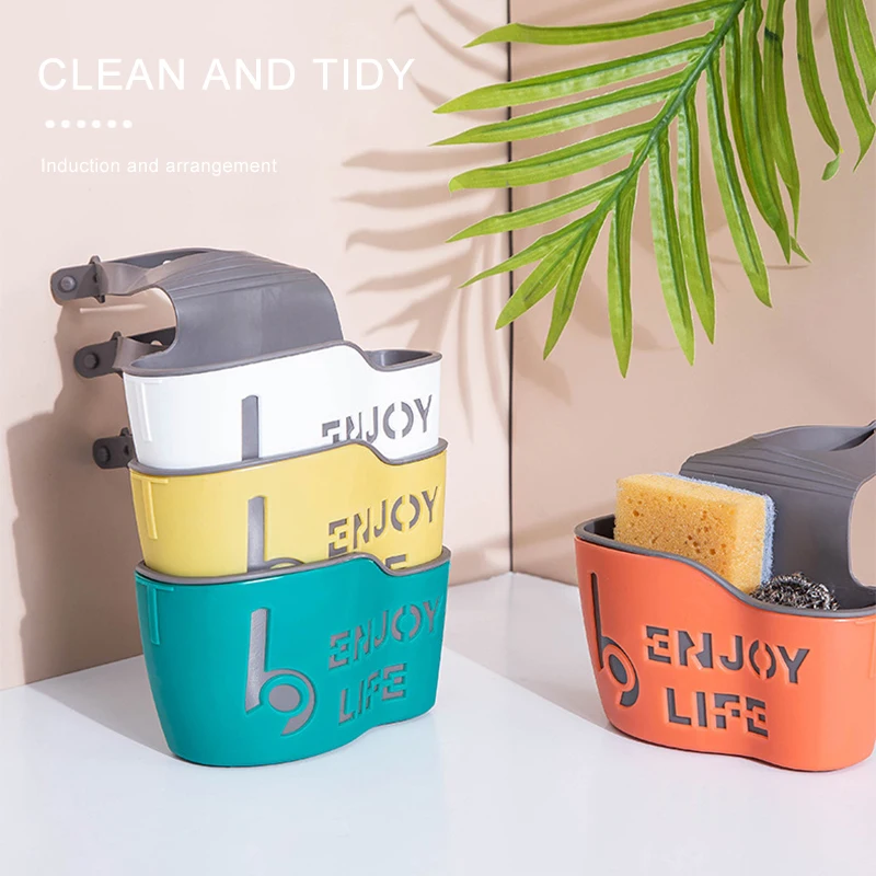 

Hanging Pocket Snap Sink Faucet Rack Kitchen Bathroom Sponges Draining Racks Multi-purpose Container Kitchen Accessory Storage