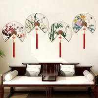 chinese fans wall stickers diy flowers bamboos mural decals for living room bedroom home decoration accessories