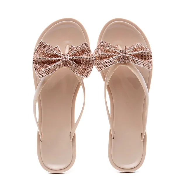 Летняя женская обувь Женские вьетнамки на плоской подошве с блестками