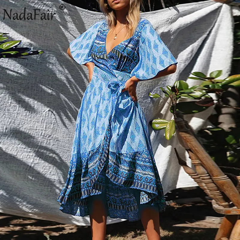 Женское платье с цветочным принтом Nadafair летнее винтажное туника v образным