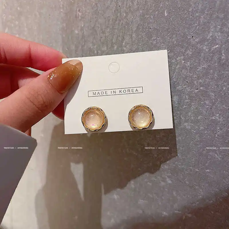 

925 silver needle Korean classic circle cat's Eye Stone Earrings