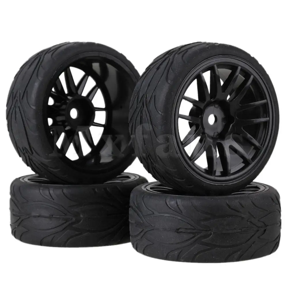 Mxfans 4xFish масштаб резиновые шины и черный пластик 14 спиц обод колеса для RC1:10 на