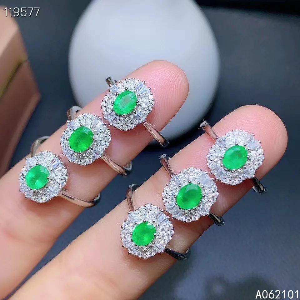 KJJEAXCMY fine jewelry S925 sterling silver inlaid natural Emerald new girl exquisite ring support test Chinese style with box