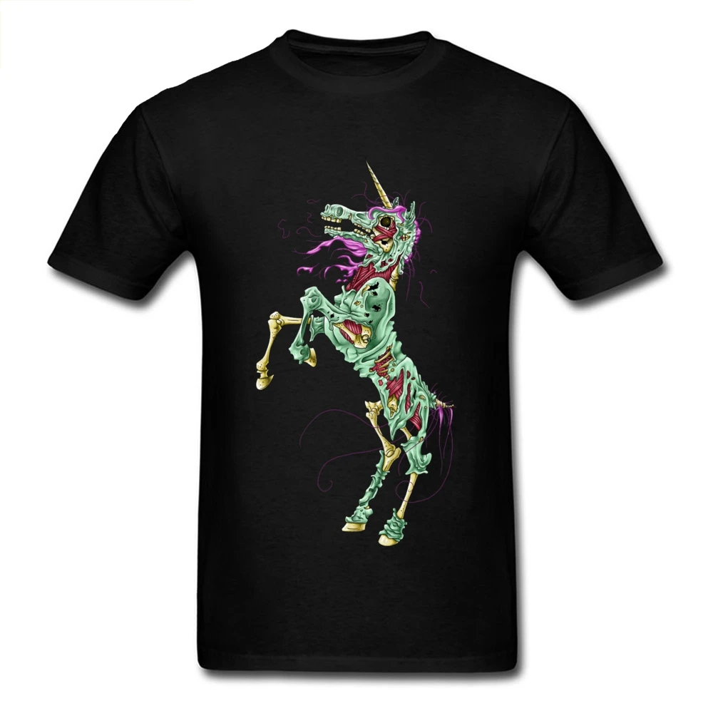 

Halloween T-shirt Custom Men T Shirt Unicorn Horse Skeleton Print Tops Zombie Skull Tees Horror Design Male Clothes Cotton Black