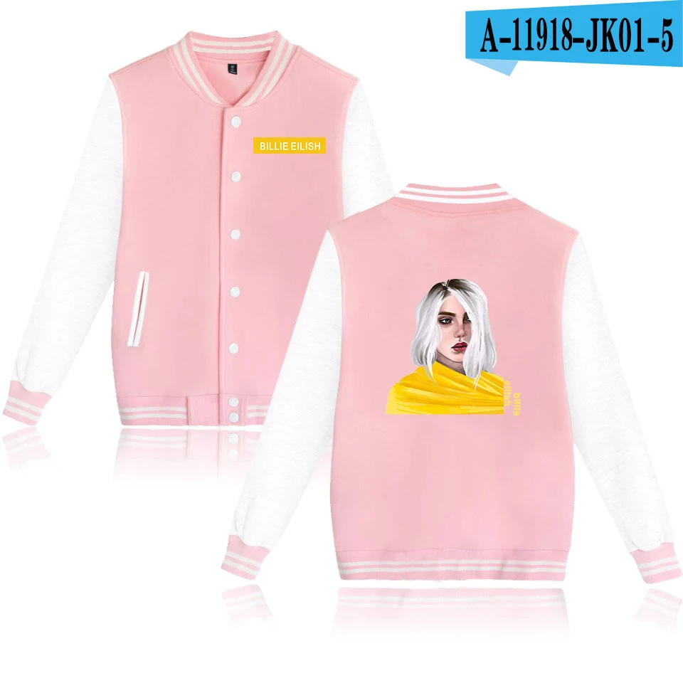 As picture Billie Eilish, бейсбольная куртка, женская, мужская, модная, повседневная, Харадзюку, хип-хоп, уличная, с принтом, бейсбольная куртка, синяя+ серая, куртки, топы - Цвет: As picture