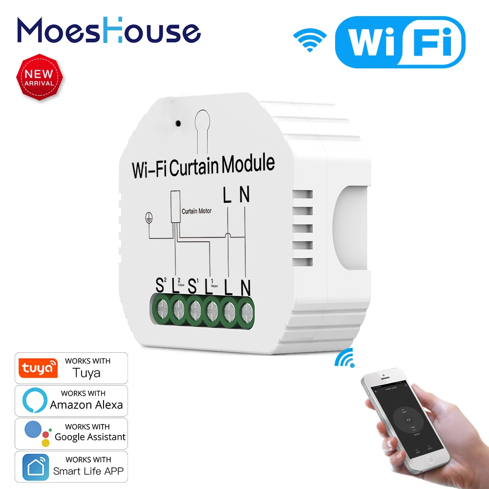 

WiFi Mini Smart Curtain Switch Module Roller Blinds Shutter Motor Smart Life Tuya APP Remote Control Work with Alexa Google Home