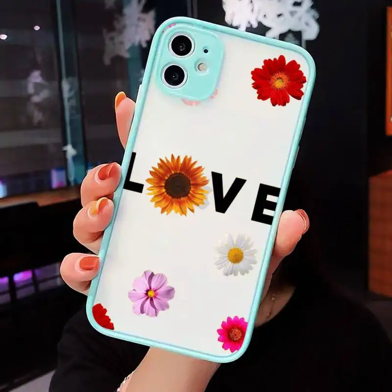

Cute cartoon daisy flower Phone Cases Matte transparent For blue iPhone 12 Mini 11 Pro XR XS Max 7 8 Plus X Back Cover