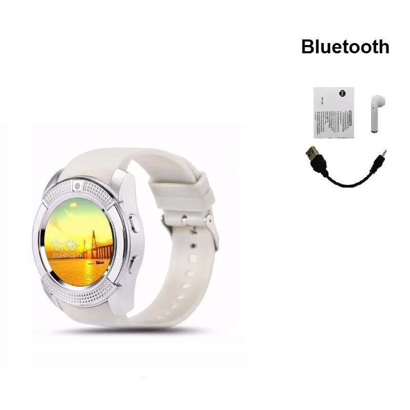 White with BT Stepfly SM08 Смарт-часы 1,22 дюймов полный круглый дисплей 2G один nano sim bluetooth Смарт-часы - Цвет: White with BT