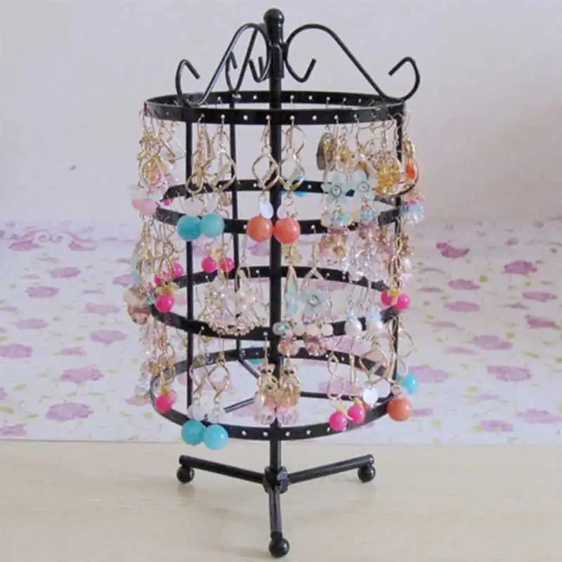 

144 Holes Round Rotating Jewellery Display Stand Black Metal Earrings Holder Organizer Stand Rack