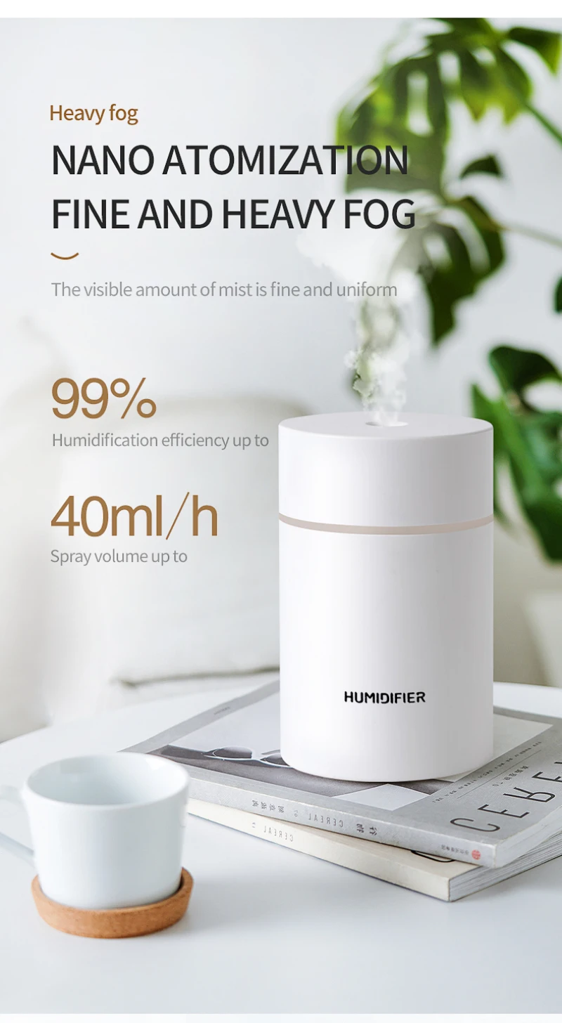 

300ML Ultrasonic Mini Air Humidifier Humidify Cup Home Car USB Fogger Mist Maker With LED Night Lamp New Humidifier Home Product