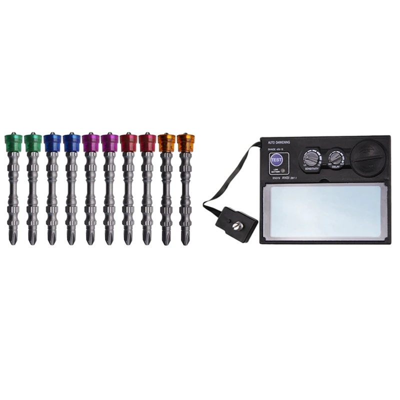 

HOT-1x Solar Auto Darkening Welding Lens Panel Welding Helmet Mask & 10Pcs PH2 Double End Magnetic Phillips Screwdriver Bits