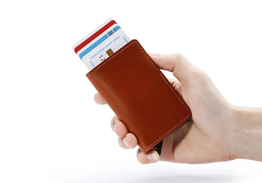 VM FASHION KISS RFID Genuine Leather Minimalist Wallet DIY Metal Aluminum Safe Purse Credit Id Business Card Holder Cardholder