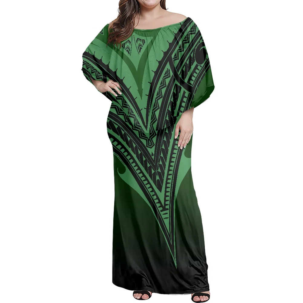 

Polynesian Fall Dress Women Plus Size Elegant Hawaii Tribal Print Sleeveless Slash Collar Vintage Party Maxi Robes Cottagecore